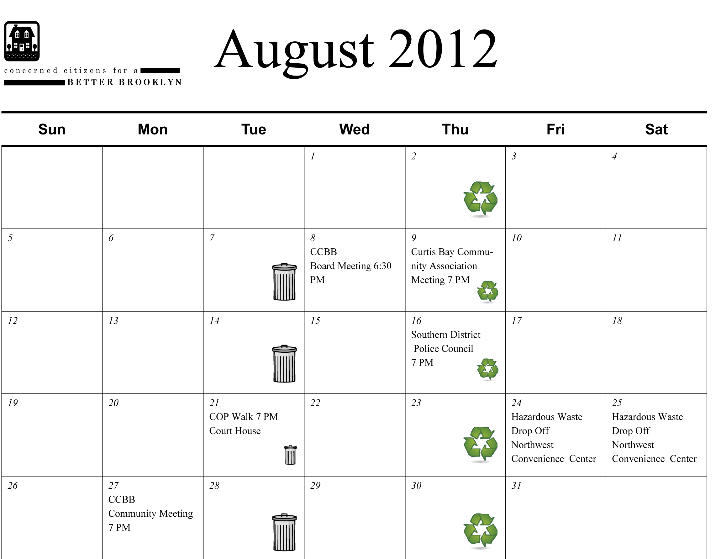 Calendar of Events